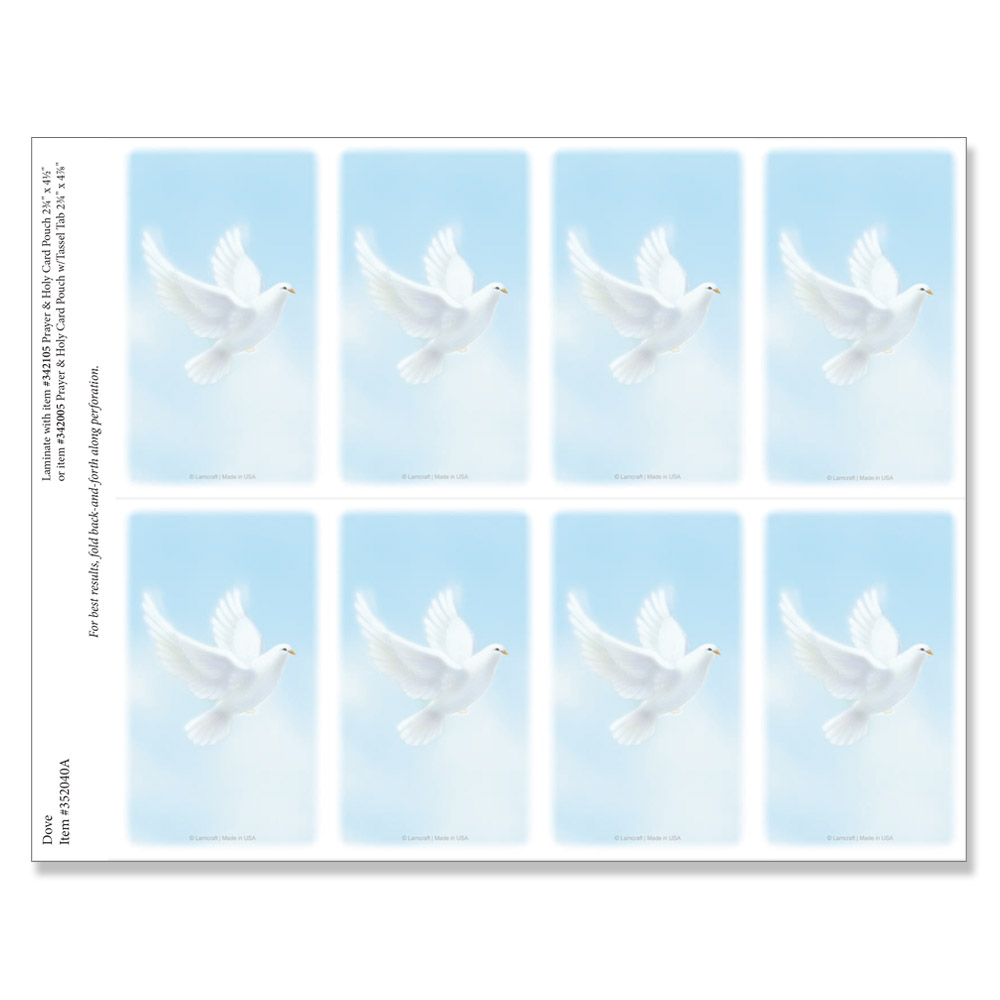 An 8-up micro-perforated sheet of Dove prayer cards